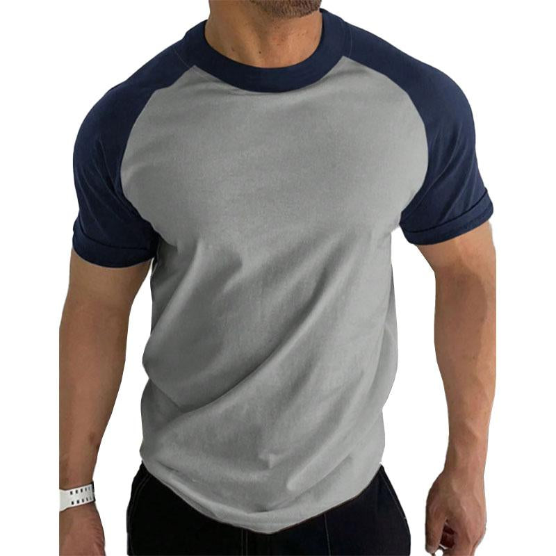 Men's Casual Round Neck Contrast Color Short Sleeve T-Shirt 49360922M