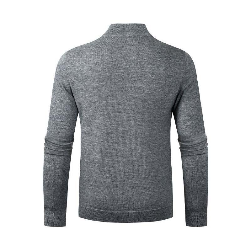 Men's Classic Half Turtleneck Zipper Solid Color Long Sleeve Pullover Sweater 53262587K