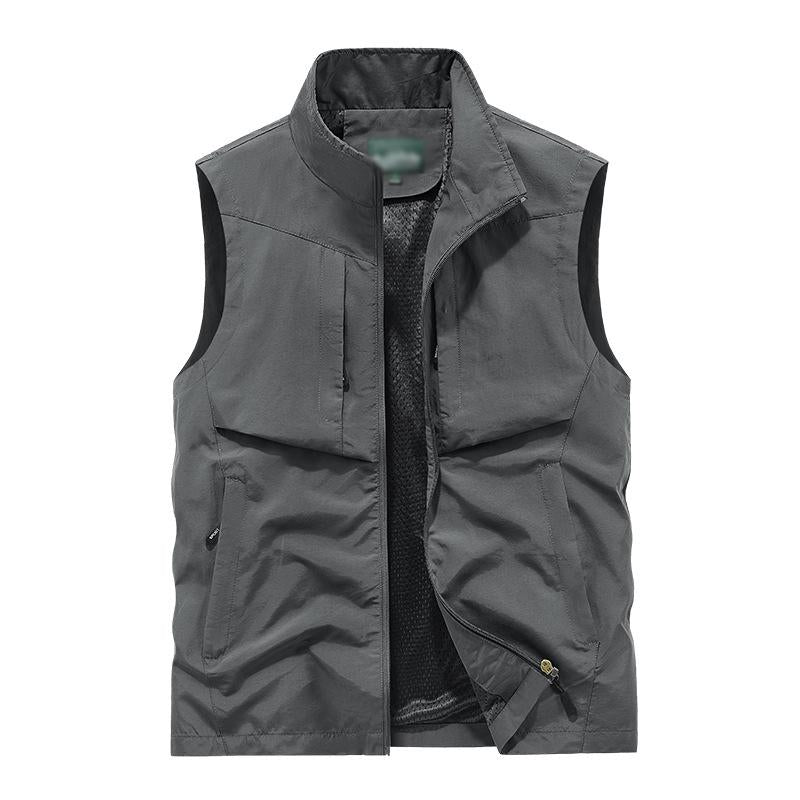 Men's Casual Stand Collar Outdoor Multi-Pocket Breathable Quick-Drying Vest 79618272M
