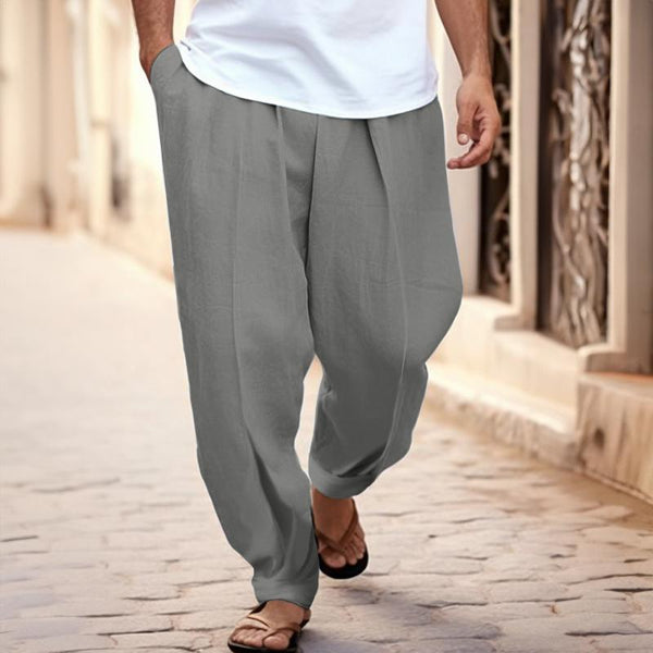 Men's Casual Solid Color Cotton Linen Loose Trousers 89288529M