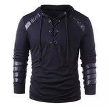 Men's Casual Leather Patchwork Hoodie 60466665U