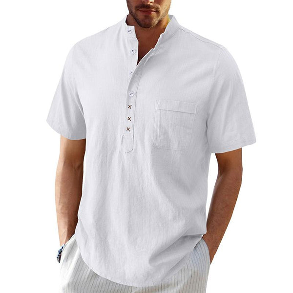 Men's Solid Color Short Sleeve Beach Shirt 44628889Y