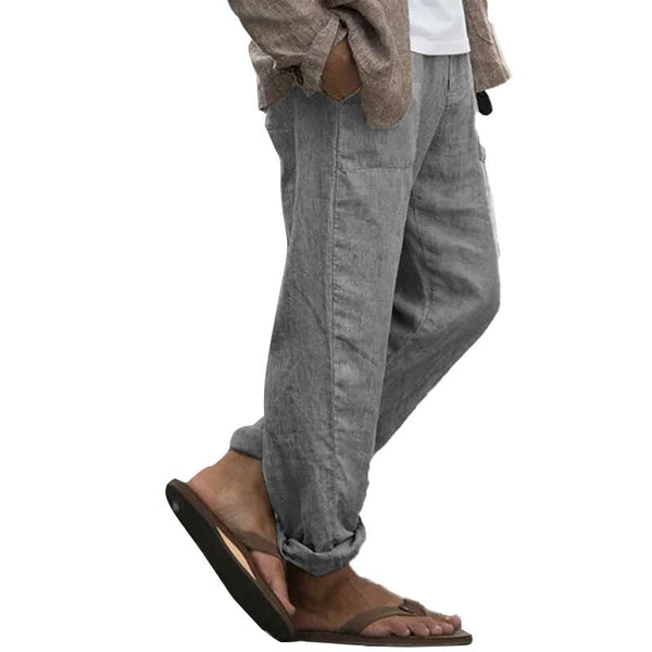Men's Casual Solid Color Linen Loose Drawstring Trousers 99519117Y