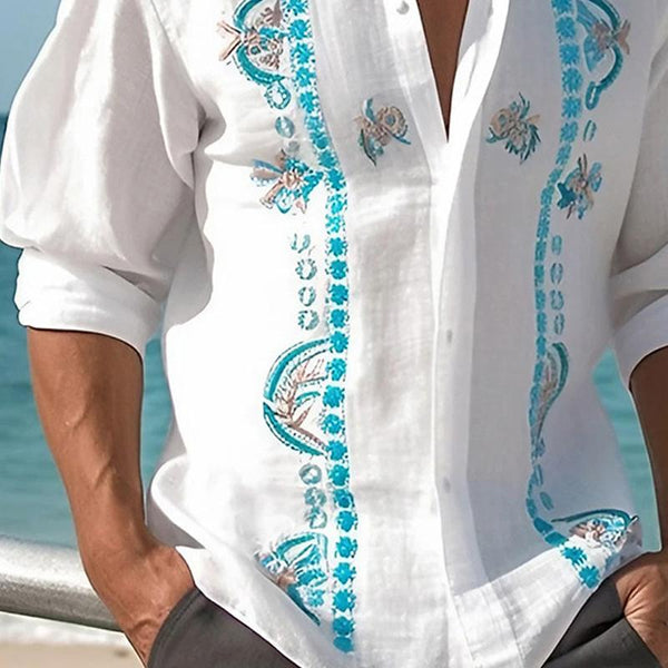 Men's Hawaiian Lapel Print Casual Long Sleeve Shirt 23117343X