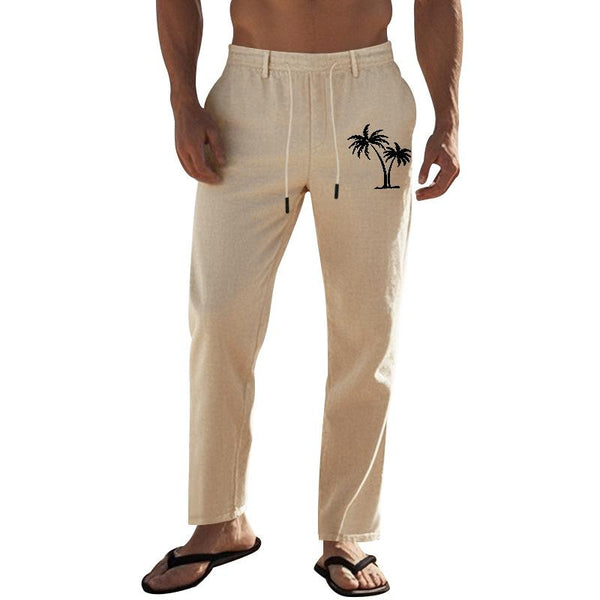 Men's Coconut Print Breathable Cotton And Linen Loose Casual Pants 37338839Z