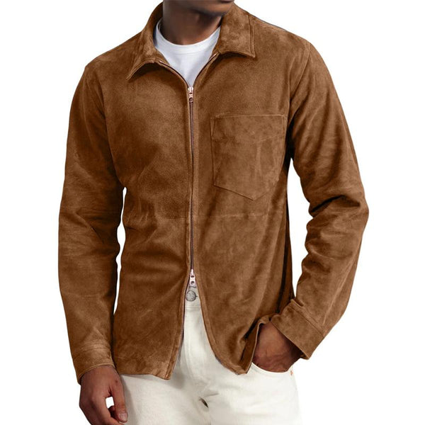 Men's Solid Suede Lapel Chest Pocket Jacket 05176922Y