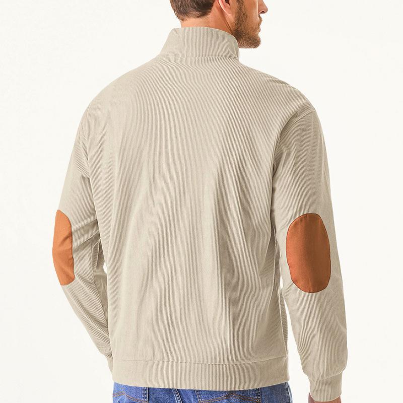 Men's Casual Corduroy Stand Collar Kangaroo Pocket Loose Long Sleeve Sweatshirt 74007115M