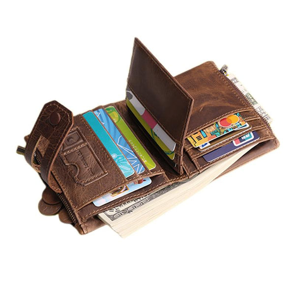 Men's Genuine Leather Double Zipper Multi-Card Slot Vintage Card Holder Wallet 58897233U