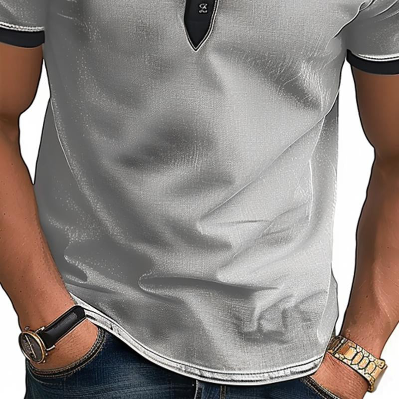 Men's Contrast Color Short Sleeve Button-Up T-Shirt 84653919X