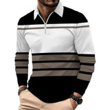 Men's Striped Print Loose Long Sleeve POLO Shirt 92302672X