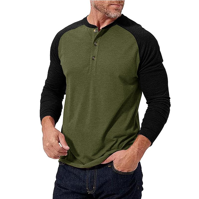 Men's Casual Colorblock Henley Collar Slim Fit Long Sleeve T-Shirt 79379658M