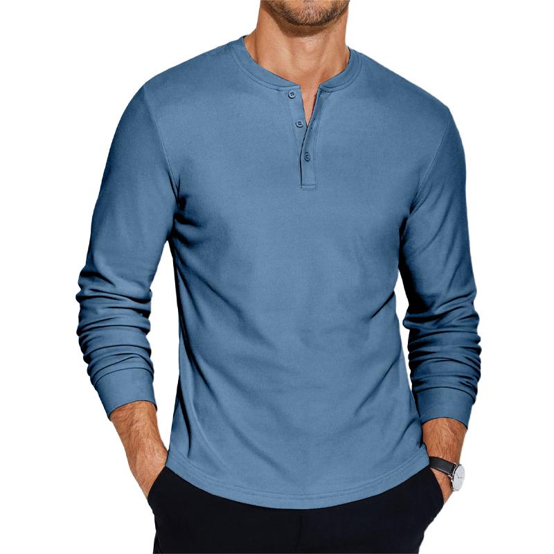 Men's Solid Henley Neck Long Sleeve T-Shirt 66566593X