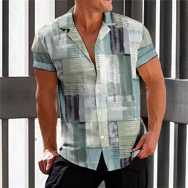 Men's Retro Geometric Lapel Short Sleeve Shirt 76405589TO