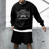 Men's Sports Casual Printed Round Neck Sweatshirt Shorts Set 12569960Y