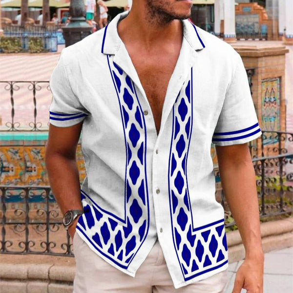 Men's Retro Geometric Cuban Collar Short Sleeve Shirt 46443952TO