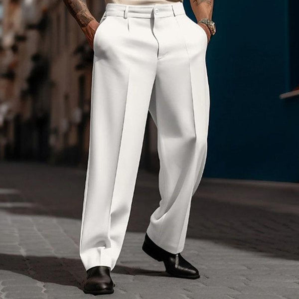 Men's Business Solid Color Slant Pockets Straight-Leg Suit Pants 25090014M