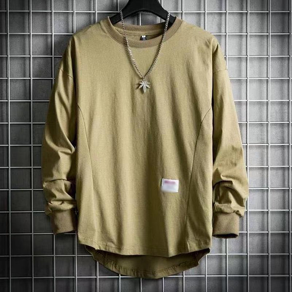 Men's Casual Solid Color Round Neck Long Sleeve Loose T-Shirt 03403816M