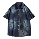 Men's Vintage Washed Loose Denim Workwear Short-Sleeved Shirt 87977633M