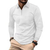 Men's Solid Color Jacquard Lapel Long Sleeve Casual Polo Shirt 35873953Z