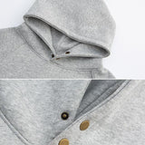 Men's Casual Solid Color Button Kangaroo Pocket Pullover Hoodie 43311678M