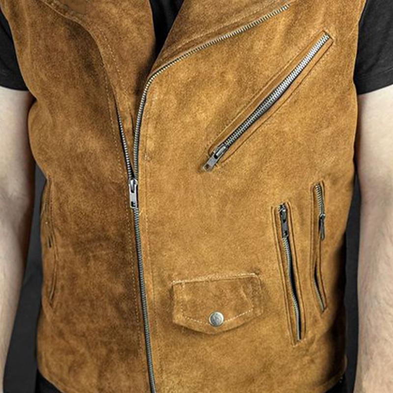 Men's Vintage Suede Notched Lapel Zipper Vest 74333332U