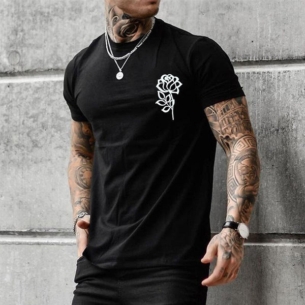 Men's Fashion Rose Print Round Neck Short Sleeve T-shirt 92357773Z