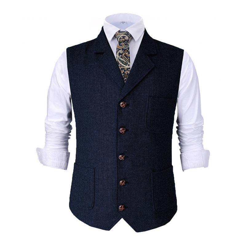 Men's Vintage Herringbone Notch Lapel Single Breasted Suit Vest 43372056M