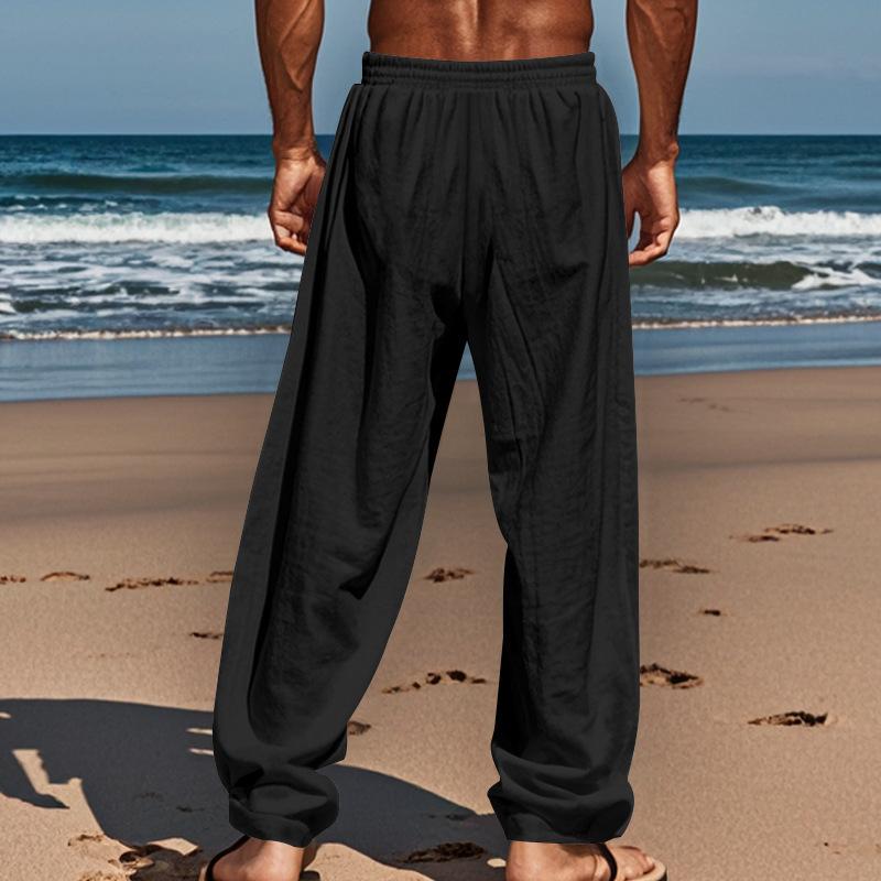 Men's Lace-up Beach Breathable Cotton and Linen Loose Pants 30111852X