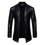 Men's Lapel Motorcycle Solid Color Leather PU Jacket 54601462X