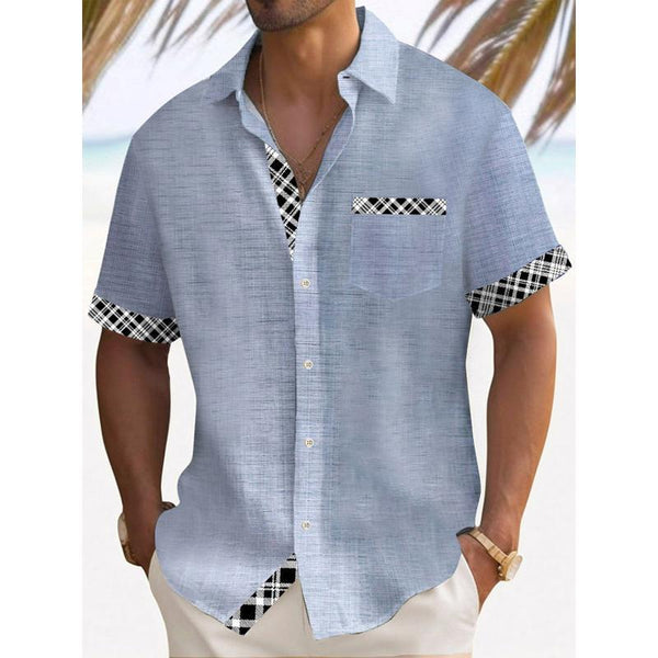 Men's Casual Plaid Print Chest Pocket Short Sleeve Shirt 12384120Y