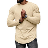 Men's Solid Color Round Neck Long Sleeve Irregular Hem Casual T-shirt 41110573Z