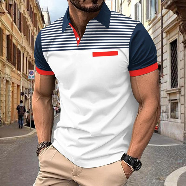 Men's Casual Striped Print Short Sleeve Polo Shirt 19050249Y