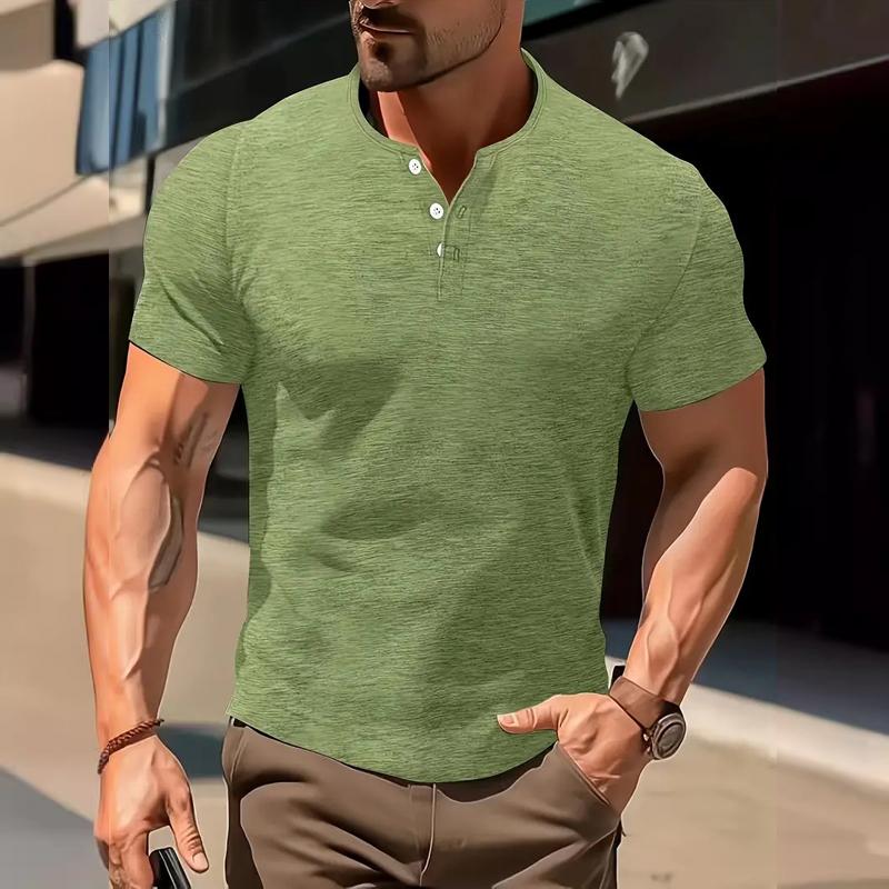 Men's Solid Henley Short Sleeve T-Shirt 28869173Y
