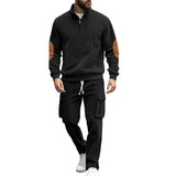 Men's Solid Corduroy Stand Collar Long Sleeve Sweatshirt Multi-pocket Pants Casual Set 64053951Z