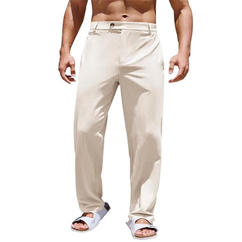 Men's Cotton and Linen Casual Outdoor Breathable Beach Pants 36728281X