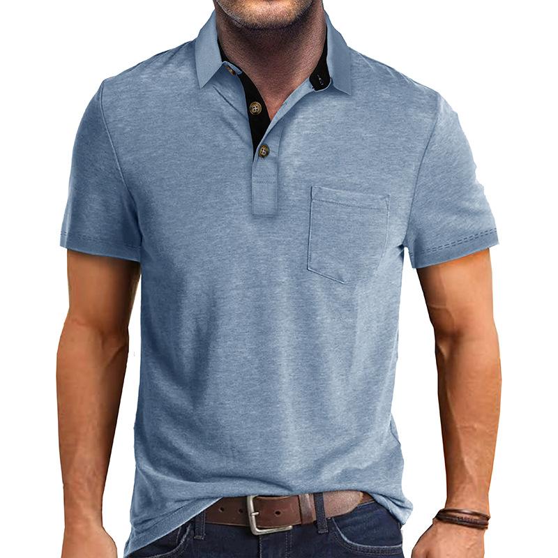 Men's Casual Lapel Patch Pocket Short Sleeve Polo Shirt 55322301M