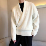 Men'S Vintage Solid Color V-Neck Crossover Sweater 70634430Y