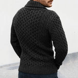 Men's Solid Lapel Double Breasted Cable  Knit Cardigan 17421212Z