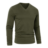 Men's Casual Solid Color V-Neck Long Sleeve T-Shirt 80509303M
