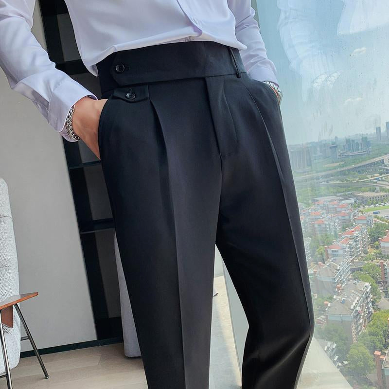 Men's British Style High Waist Straight Suit Pants 00533447M