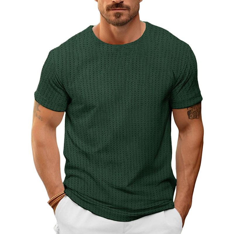 Men's Casual Round Neck Waffle Short Sleeve Slim Fit T-Shirt 34756796M