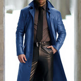 Men's Vintage Solid Color Mid-Length Lapel Leather Coat 01327884Y