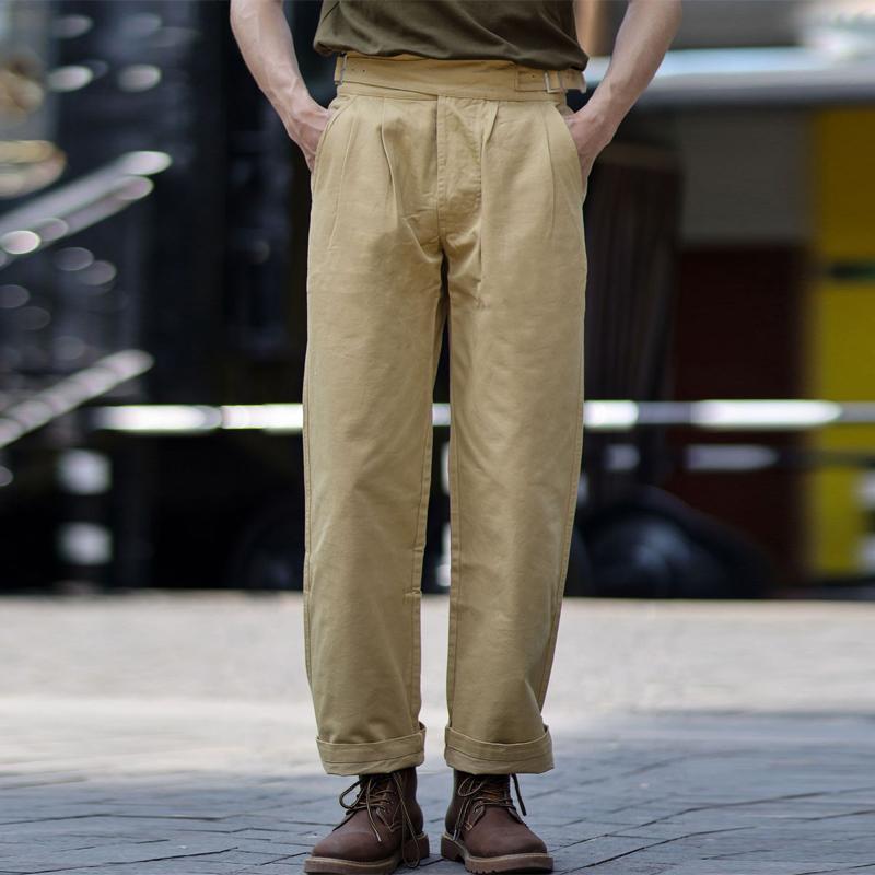Men's Casual Vintage Solid Color Gurkha Pants 82082225Y