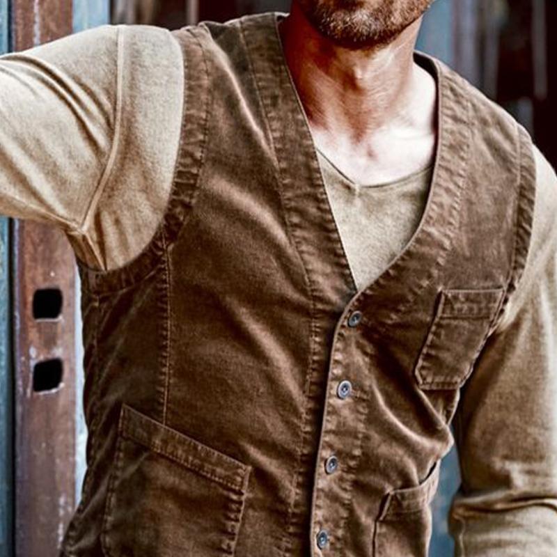 Men's Vintage Distressed Denim V-Neck Vest 96068505U