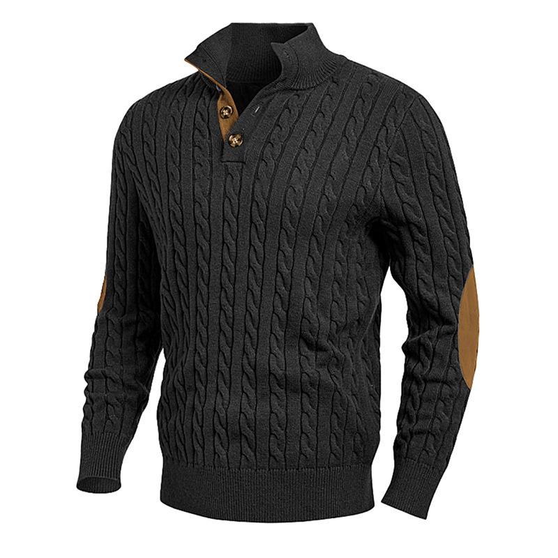 Men's Solid Color Knitted Button Turtleneck Suede Panel Sweater 18110217Y