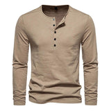 Men's Solid Henley Collar Long Sleeve Casual T-shirt 56290577Z