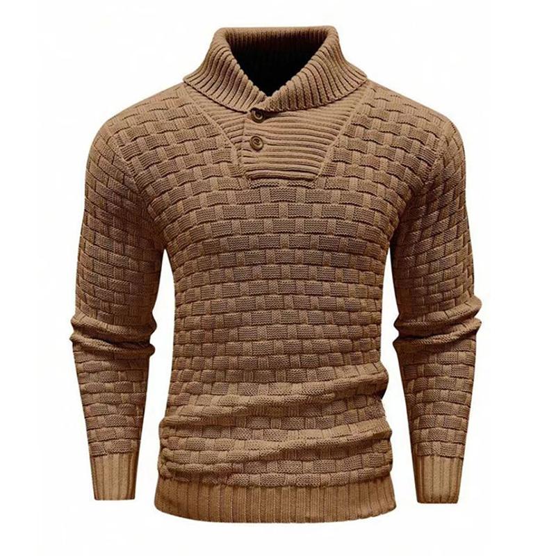 Men's Solid Color Round Neck Pullover Lapel Sweater 19352883X