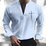 Men'S Casual Letter Print V-Neck Long-Sleeved Shirt 35500504Y