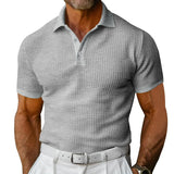 Men's Casual Waffle Lapel Slim Fit Short Sleeve Polo Shirt 07245140M