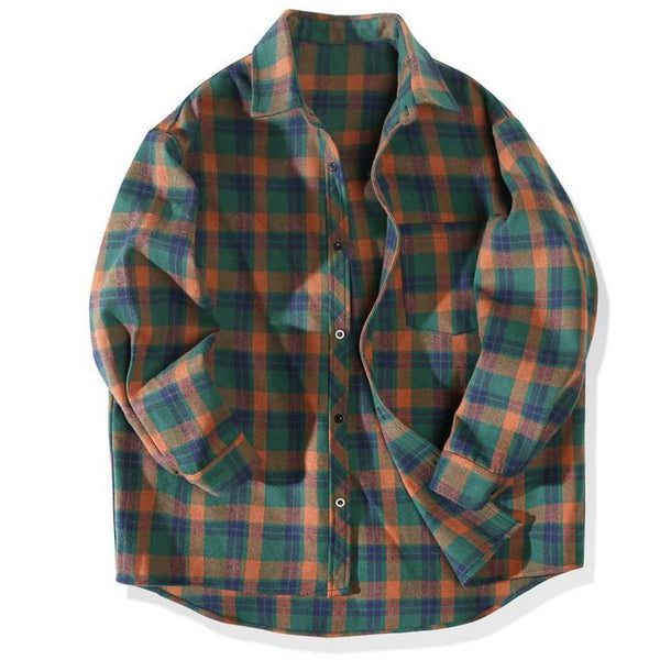 Men's Vintage Loose Check Long Sleeve Shirt 30256623Y